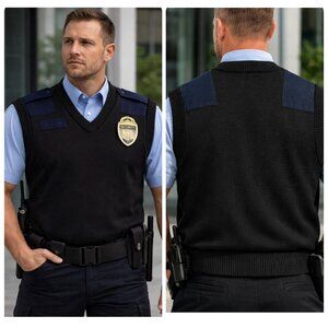 VF Imagewear Security Uniform Vest Medium Black Epaulets Badge Tactical Knit EUC